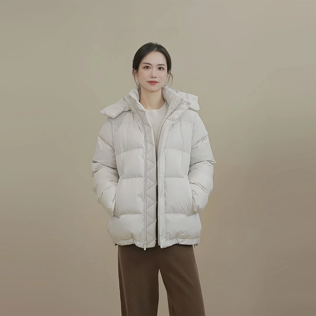 小禾【露露2.0】90新国标白鸭绒五格蓬松锁温休闲百搭连帽羽绒服