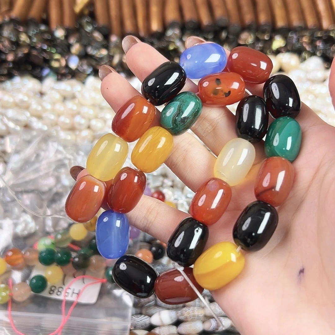 玛瑙/玉髓合金珠宝半成品b182多宝玛瑙桶珠一条