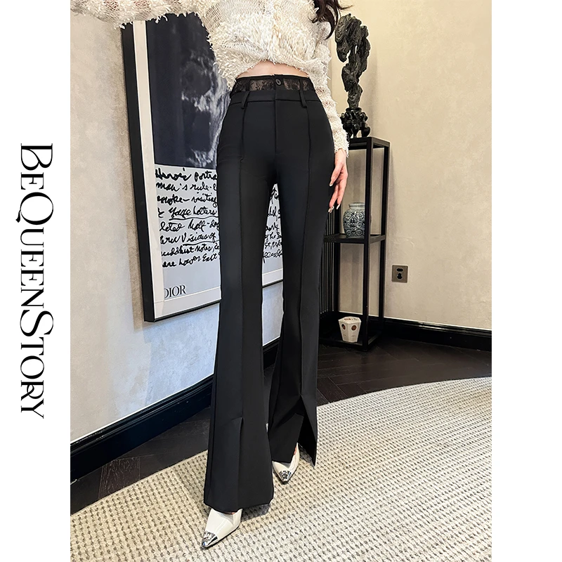 BeQueenStory【黑奢密码】2025新款蕾丝腰头喇叭腿精裤&阔腿牡丹裤