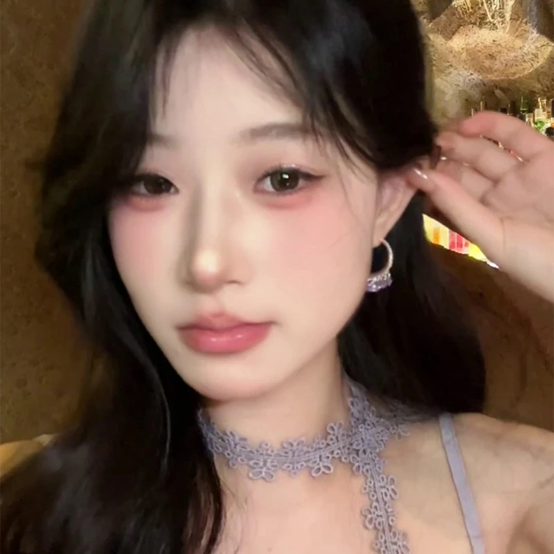 铜合金仿水晶耳饰 银质紫水晶耳钩 梦幻花簇感耳环新款耳饰