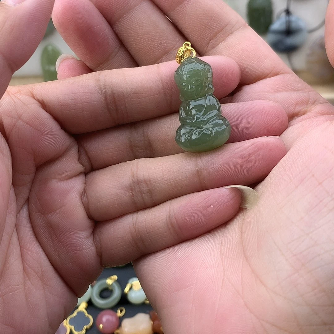 和田玉银S925镶嵌吊坠(不含链)