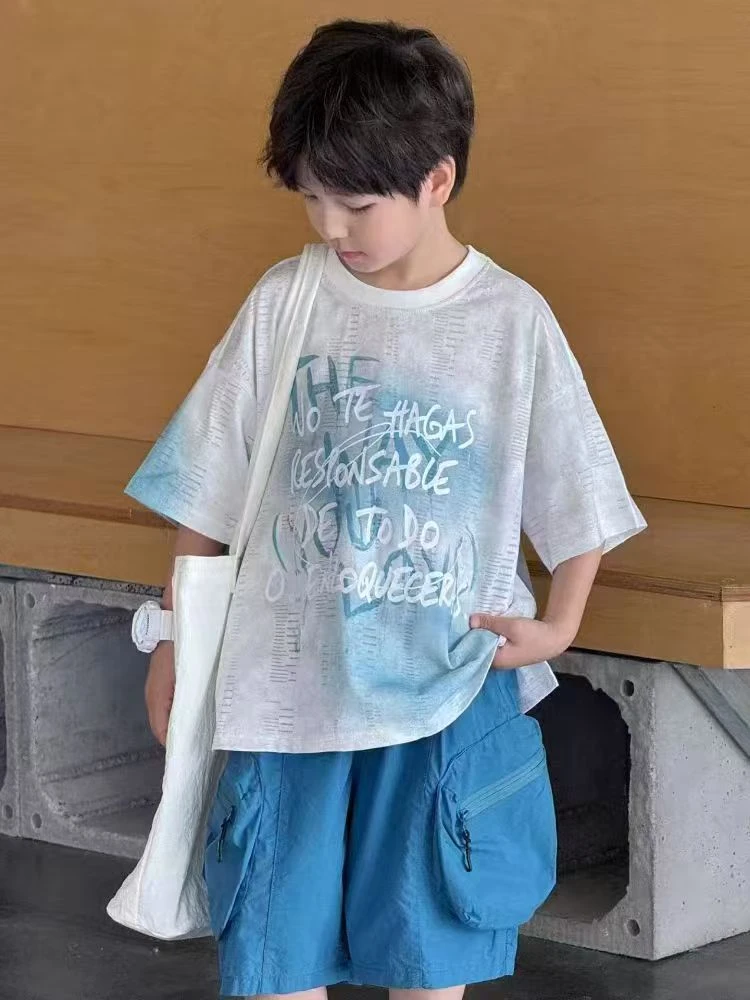 2025年夏季新款时尚韩版中大童中童休闲套装儿童洋气两件套