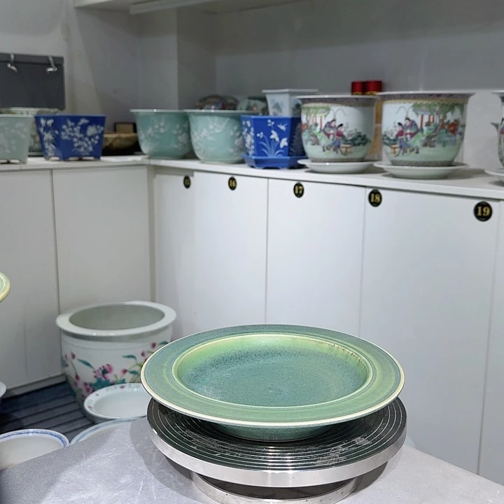 大*肥绿釉哑光窑变陶瓷底托