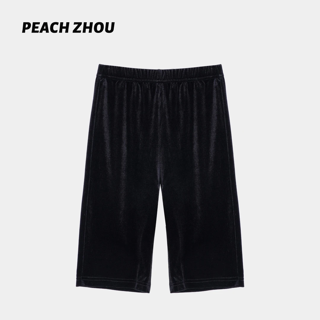 『PEACHZHOU』丝绒弹力修身直筒中裤休闲高级感松紧腰打底紧身裤女