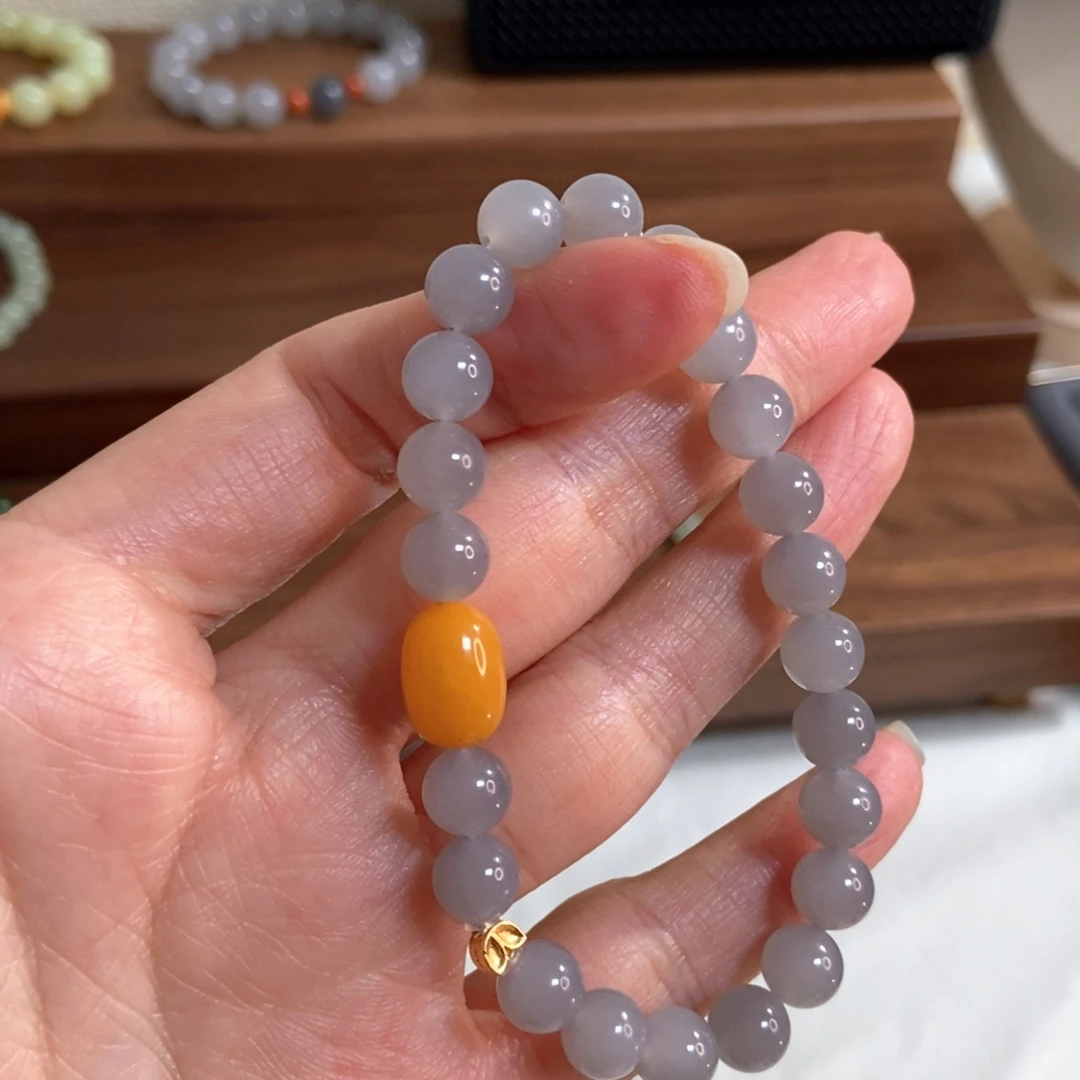 和田玉手链银S925镶嵌福利8mm烟紫