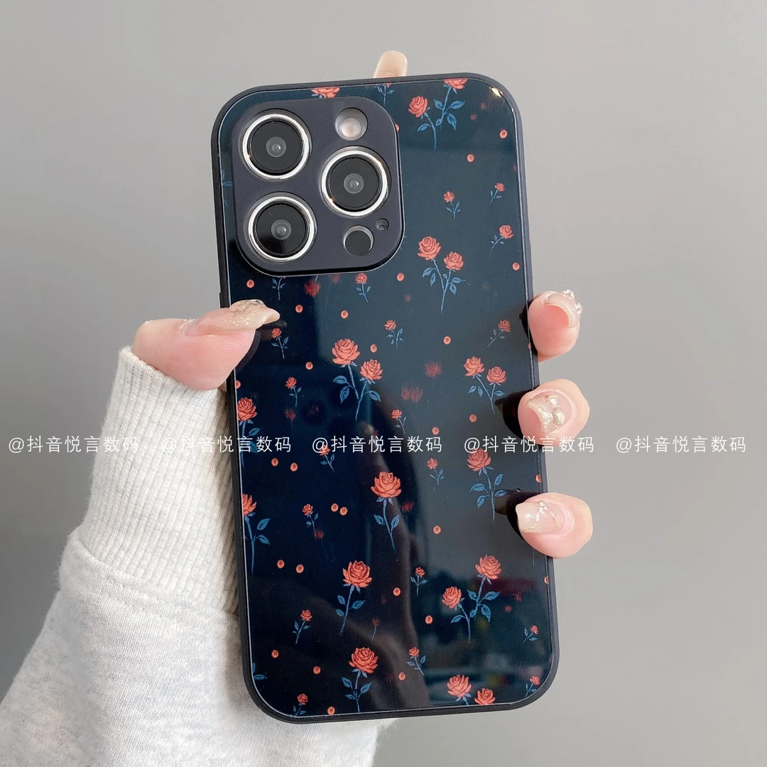 肤感玻璃适用iphone17promax苹果16手机壳15/14/13/12/11华为玫瑰