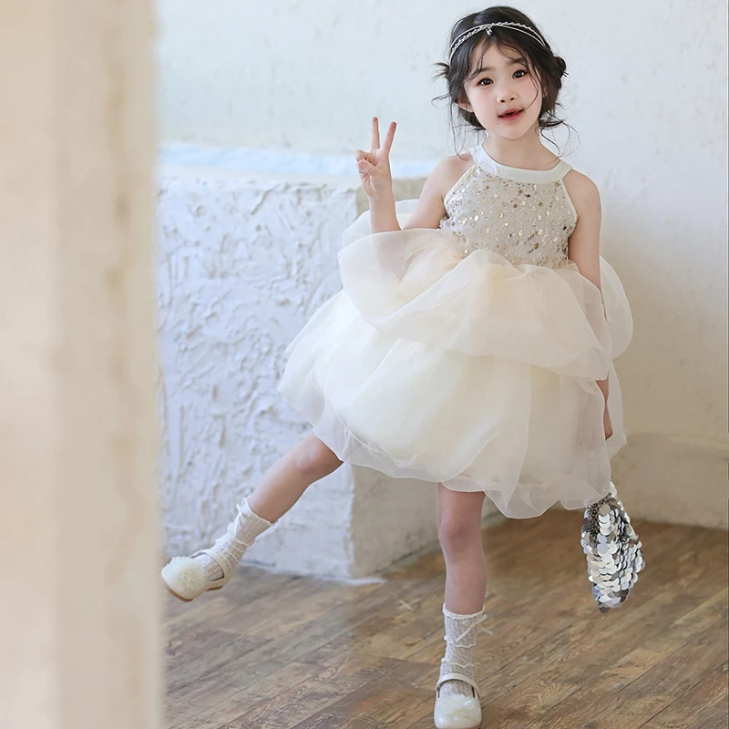 夏”月光云朵”女童挂脖亮片蓬蓬网纱连衣裙dy950