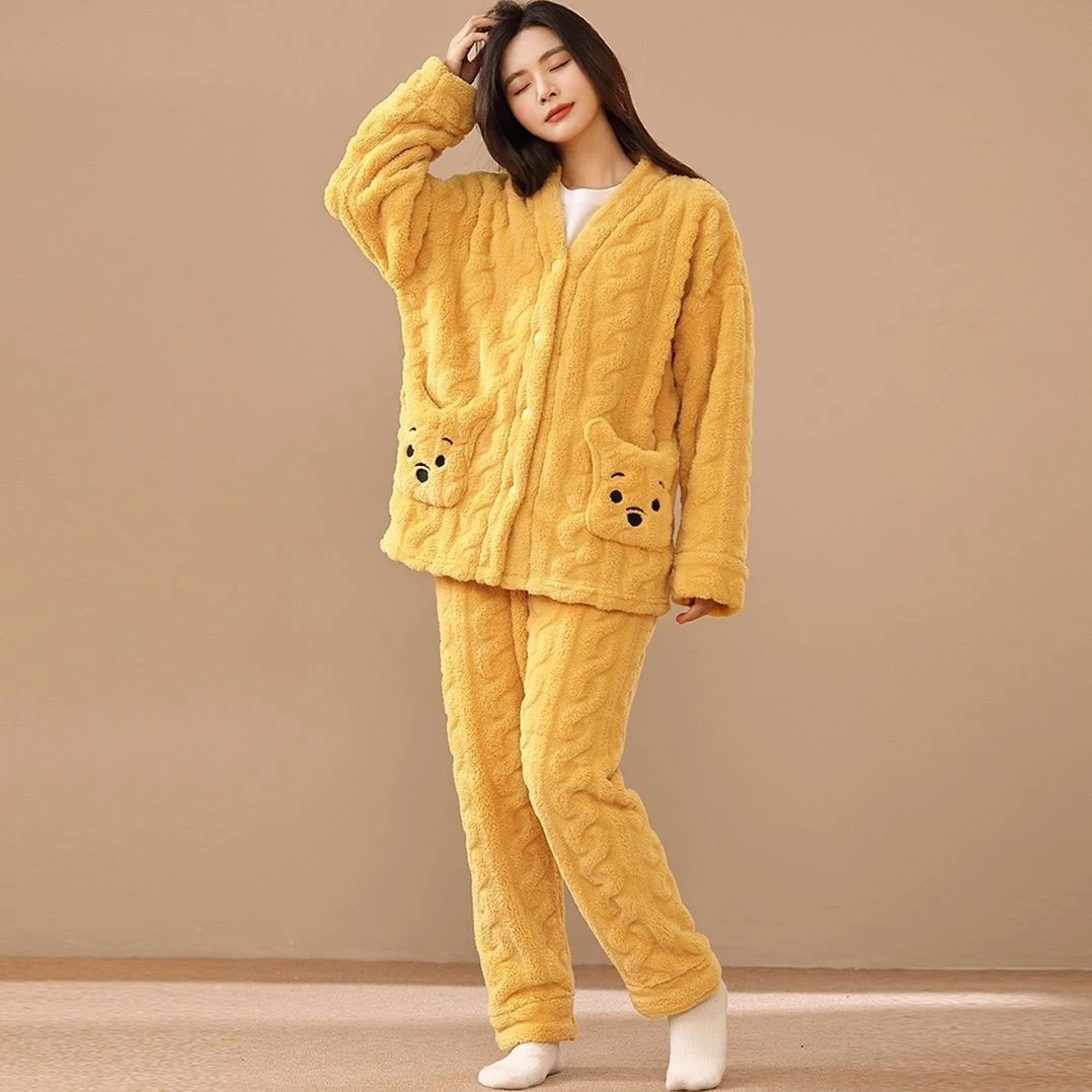 珊瑚绒睡衣女冬季加厚加绒2025年新款套装秋冬款小熊法兰绒家