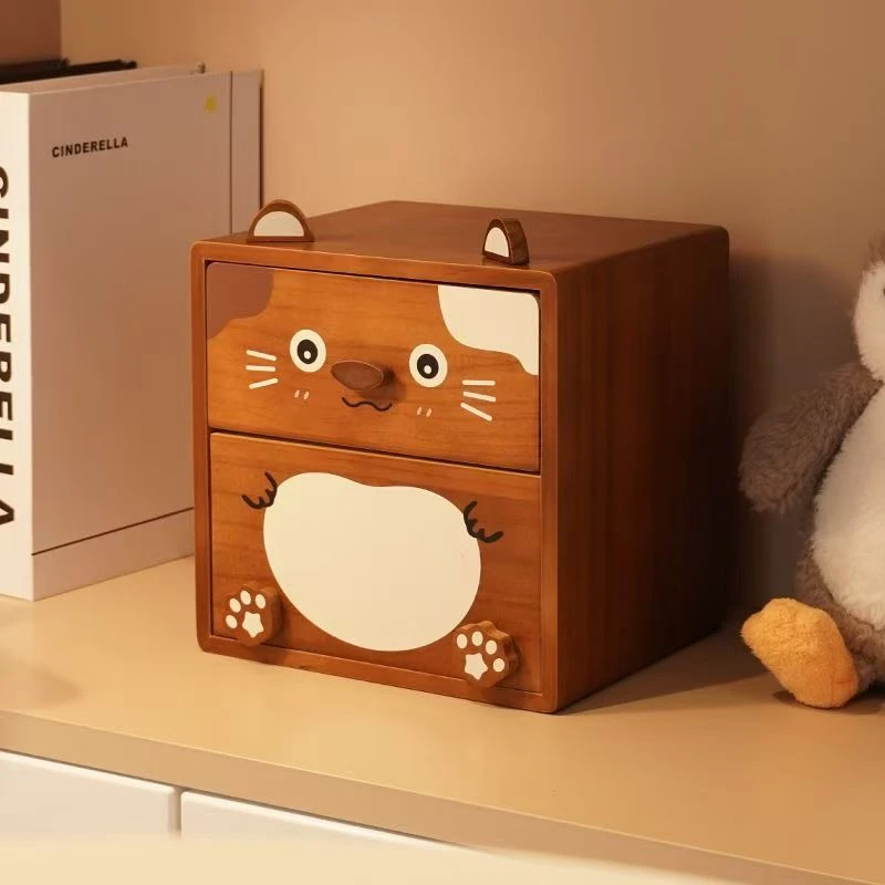 置物架桌面大号桌面收纳盒收纳可爱小猫咪收纳箱日式办公抽屉式