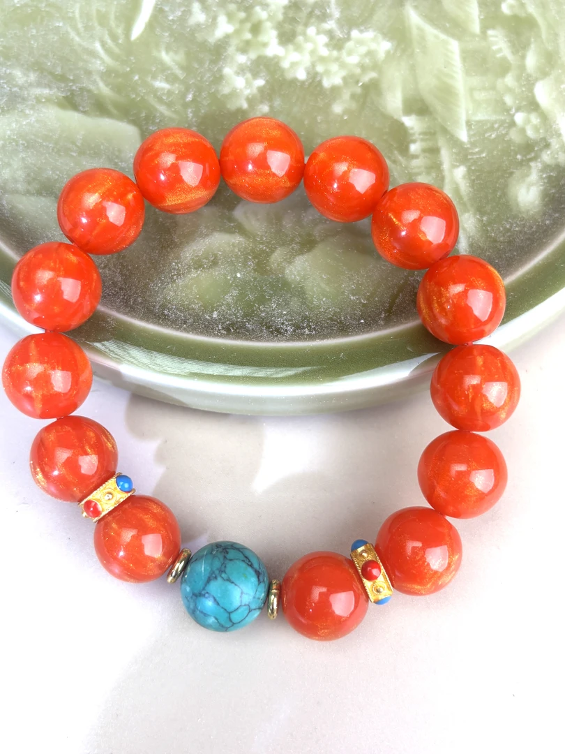 非金属陶瓷手链 【海鑫阁】lz金丝红色圆珠手串