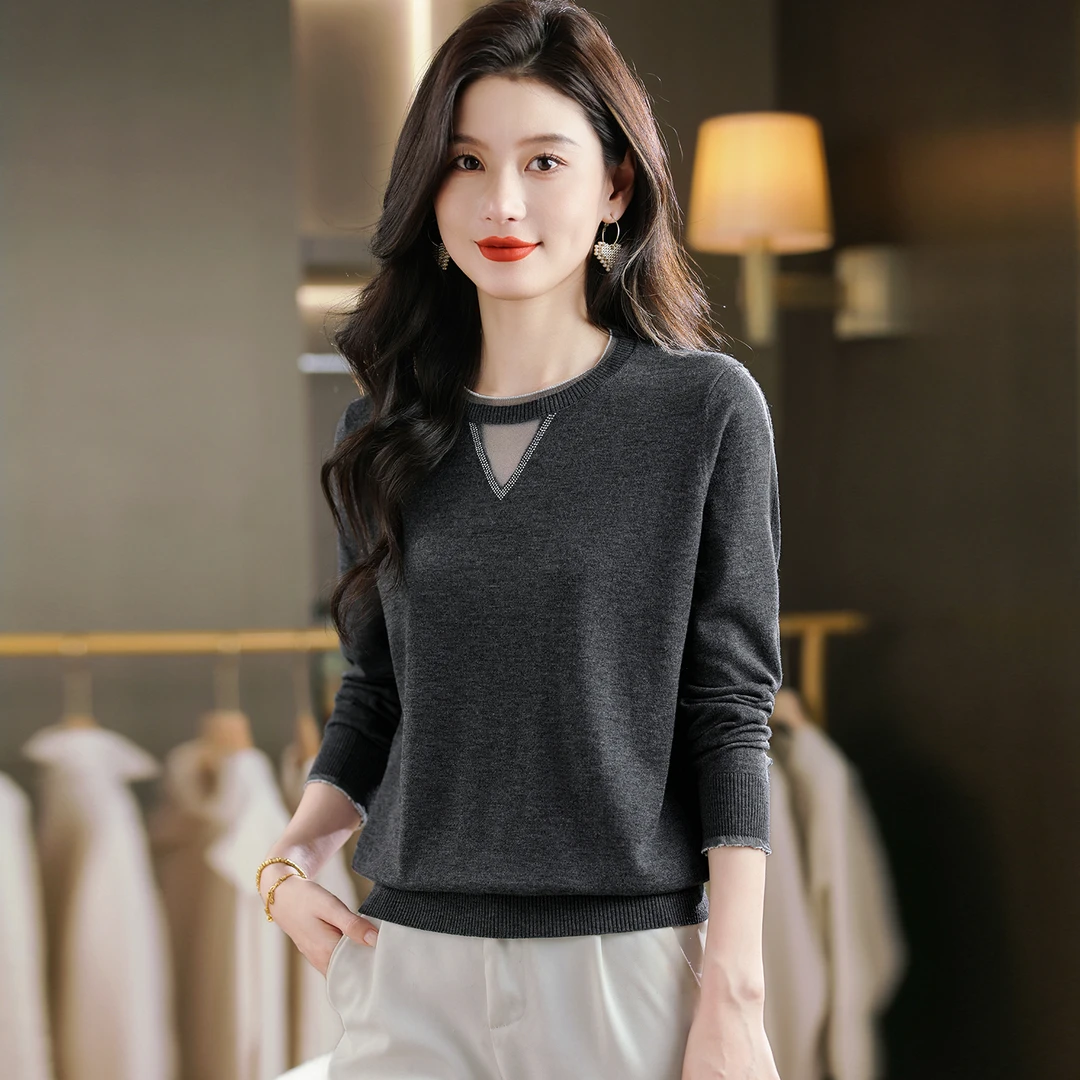 轻熟风小众长袖针织女春秋新款薄款大码百搭气质秋季套头上衣