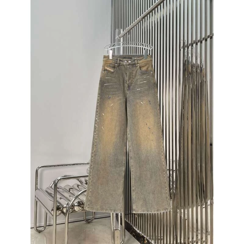 双纽扣脏脏牛仔裤  复古水洗做旧宽松休闲裤