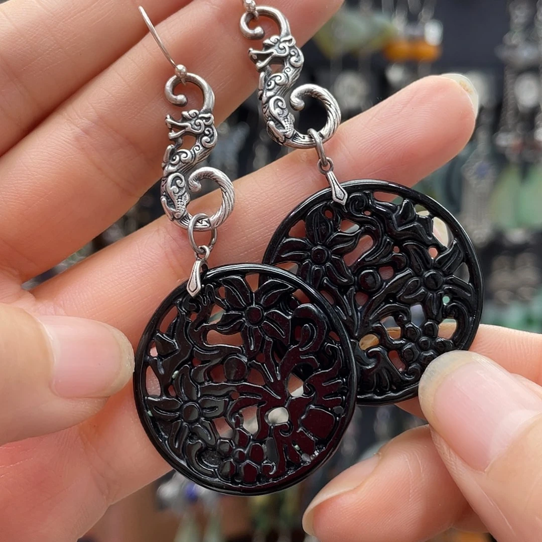 翡翠银S925镶嵌耳饰185gbjjh