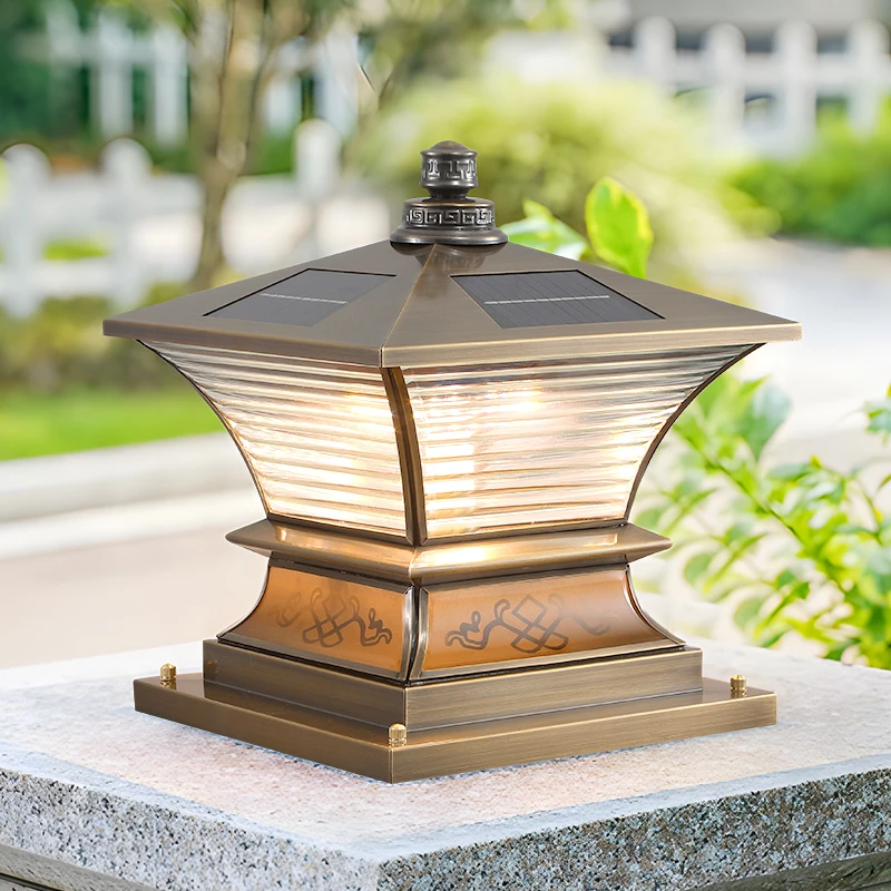 尖花全铜户外太阳能柱头灯庭院围墙灯别墅墙头花园大门柱子灯