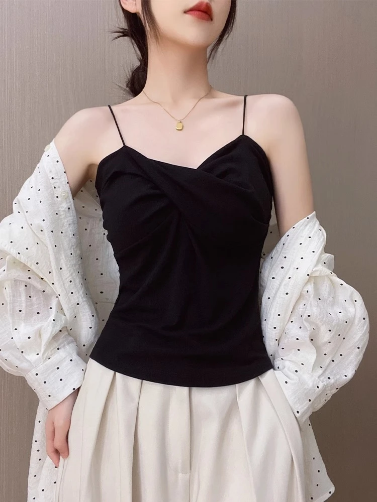 黑色性感吊带背心女内搭2025夏季新款设计感打底外穿美背无袖上衣