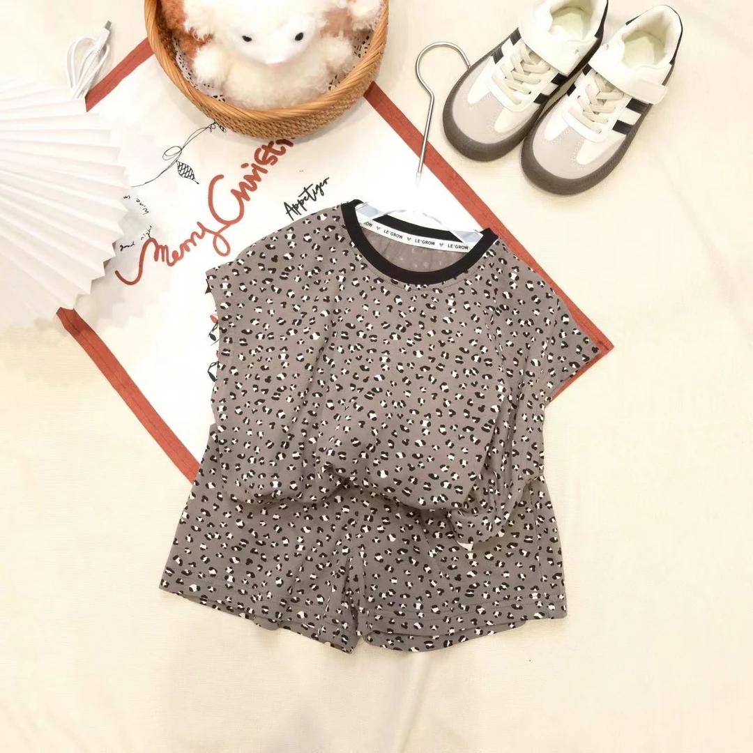 儿童夏季韩版时尚满印豹纹无袖两件套H-1001