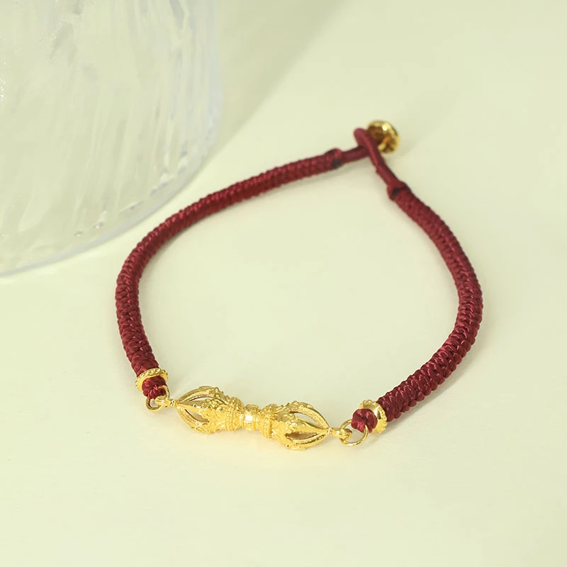 通体18K金金刚杵红绳女款气质时尚红色编绳