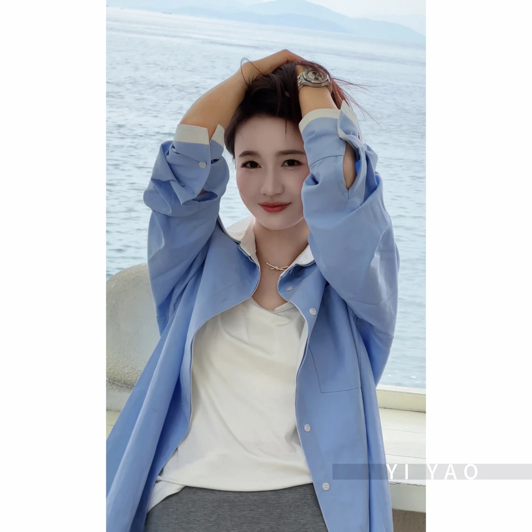 【亦瑶定制】蓝色记忆/衬衫 春季新款高级时尚休闲洋气款5CCJJ8499