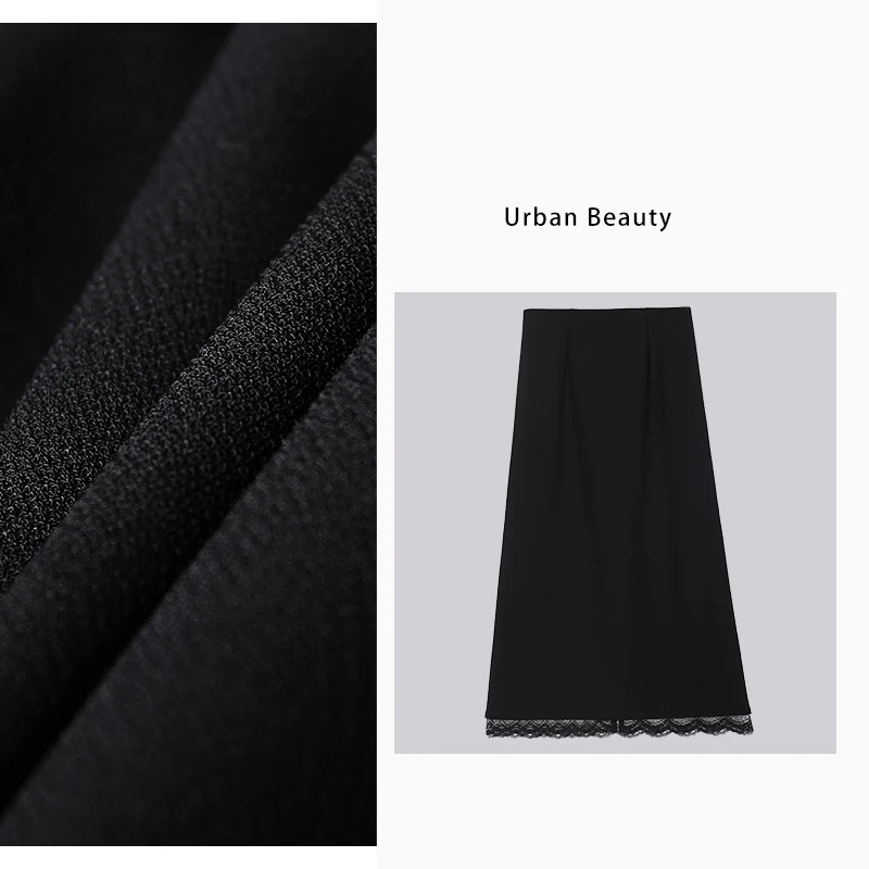 邂逅蕾丝拼接独特优雅格调半身裙显瘦气质高腰休闲时尚春夏DF2166