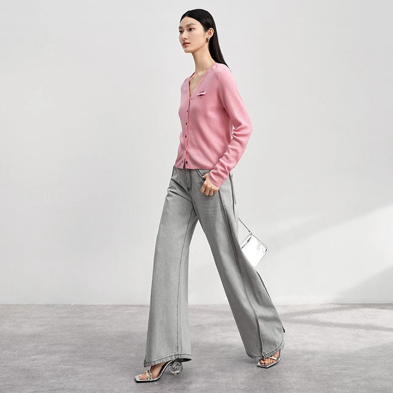 【香Y】绵羊毛V领简约气质长袖开衫2025春季商场专柜女装