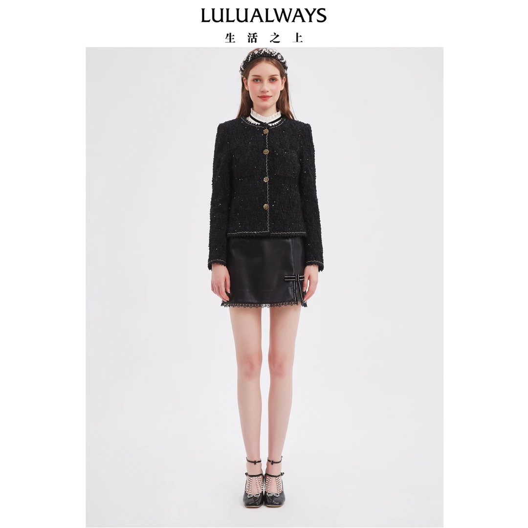 LULUALWAYS我爱露露25秋季新款法式甜美小香风黑色经典版型短外套