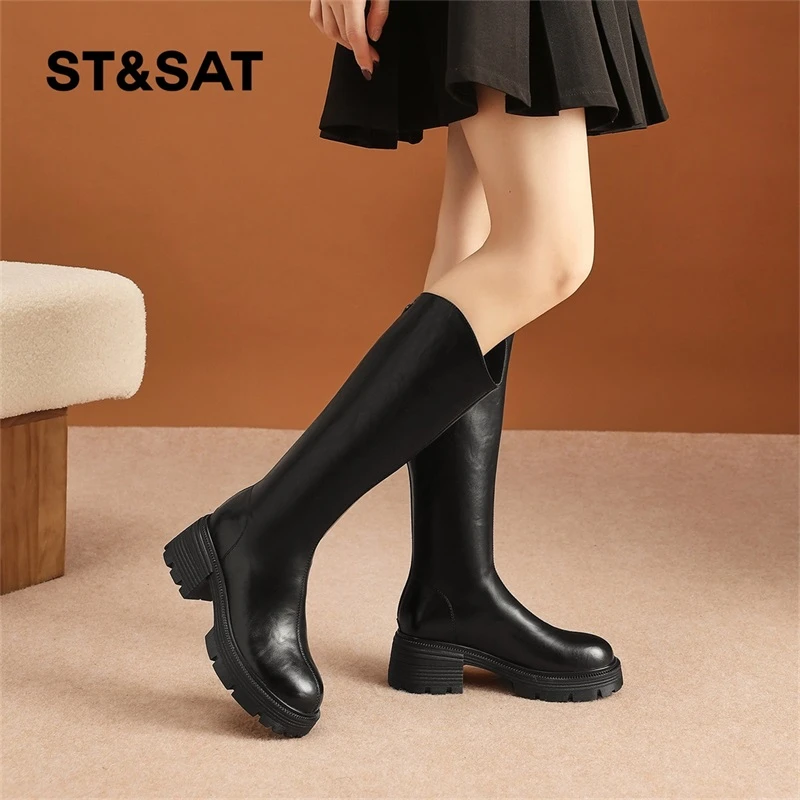 星期六长筒靴女英伦风骑士靴2025秋季高筒靴厚底显瘦不过膝瘦瘦靴