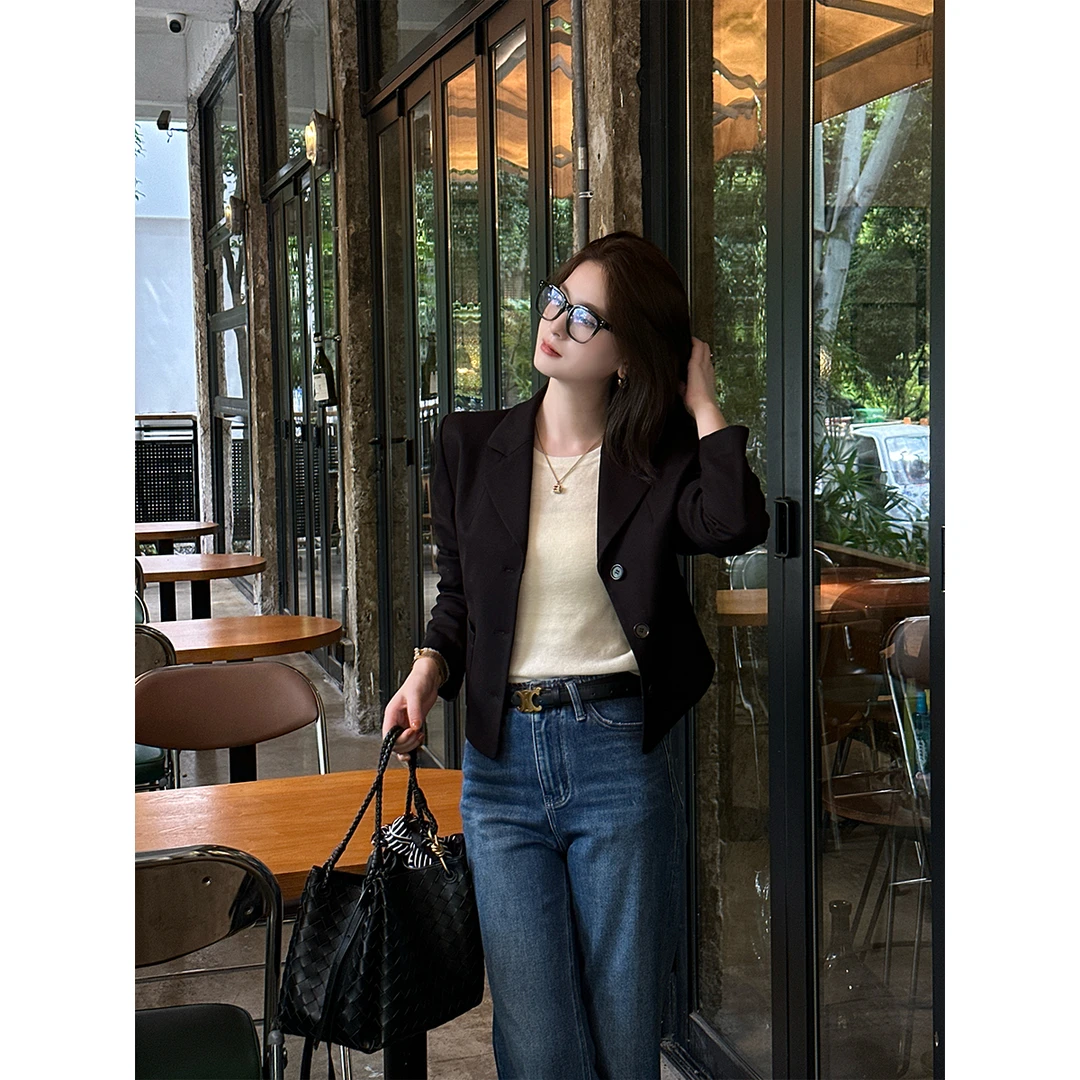 LUOZHIYIN/罗知音R123219W法式显瘦气质短款老钱风小众秋季西装