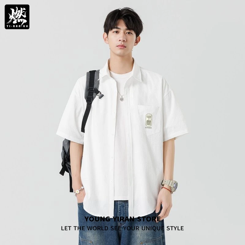 复古印花短袖衬衣男款2025夏季老钱风宽松沙滩休闲衬衫凉感上衣