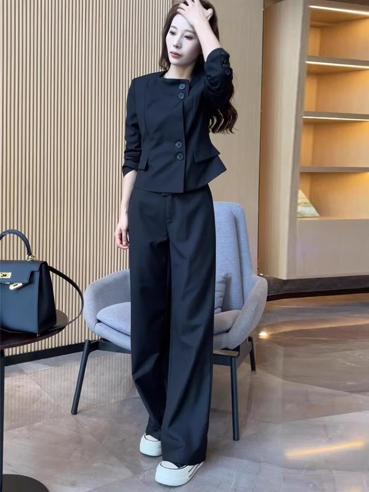 时尚套装女2025春季新款洋气质显瘦短款外套阔腿裤休闲减龄两件套