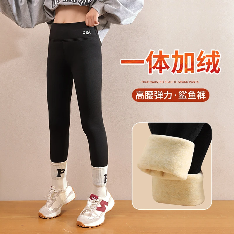 女童冬季一体加绒加厚打底裤外穿鲨鱼裤芭比裤秋女孩中大童保暖裤