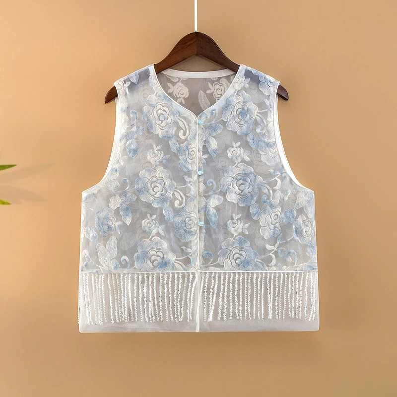 【梦兰】夏季2025新款马甲女装新中式圆领宽松绣花薄款气质上衣马夹