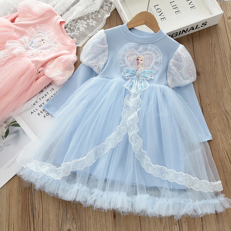 女童秋装爱莎公主裙  儿童新款女孩春秋冰雪奇缘蓬蓬纱裙连衣裙子