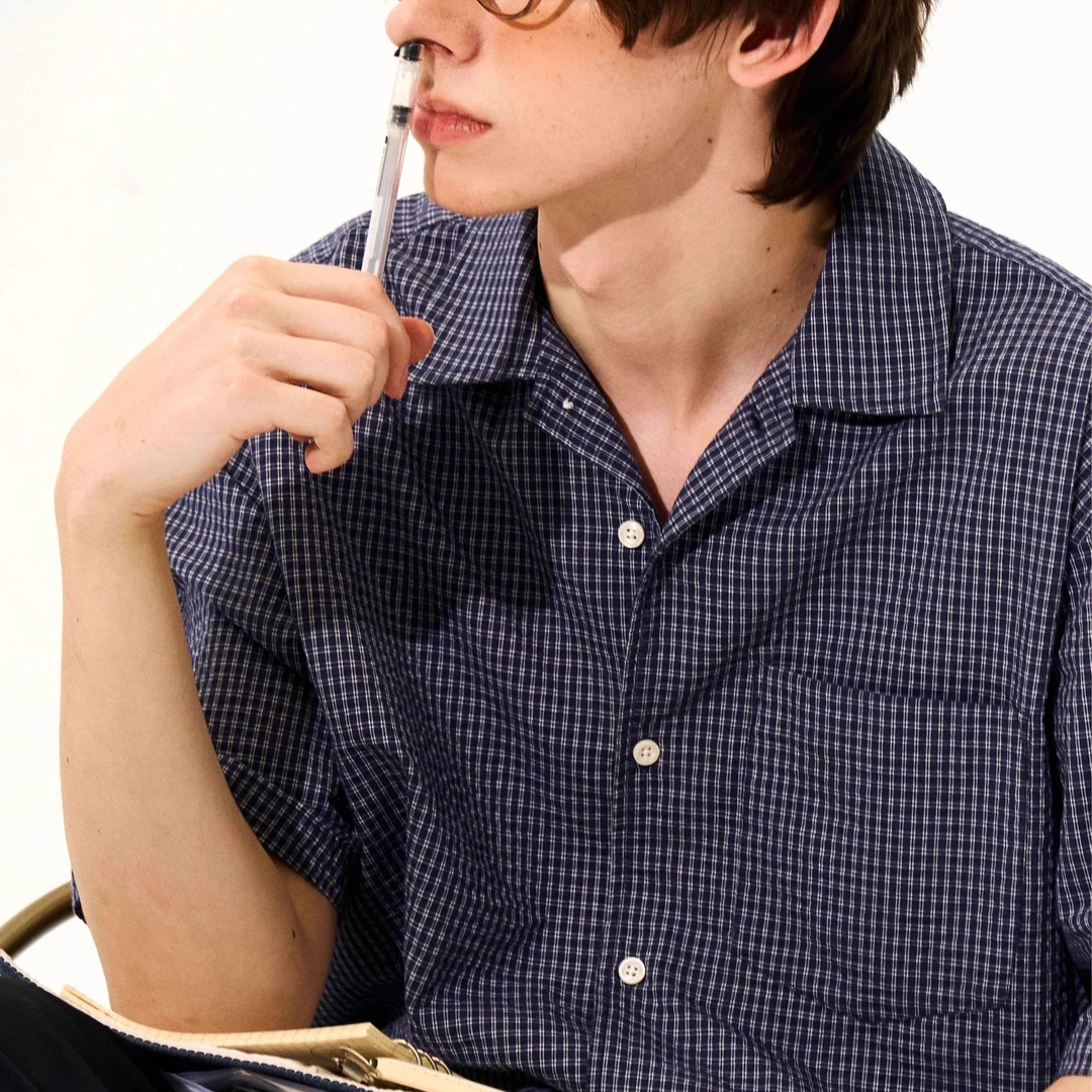 UTIMUS泡泡纱短袖衬衫复古格子宽松休闲百搭全棉纯棉夏季上衣衬衣