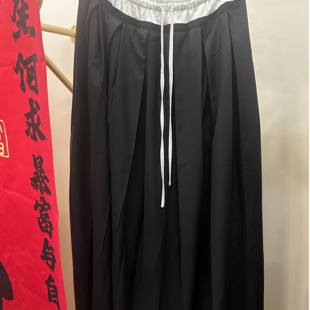 EGO-FCA020撞色半身裙中长款A字裙复古百褶裙高腰显瘦裙子