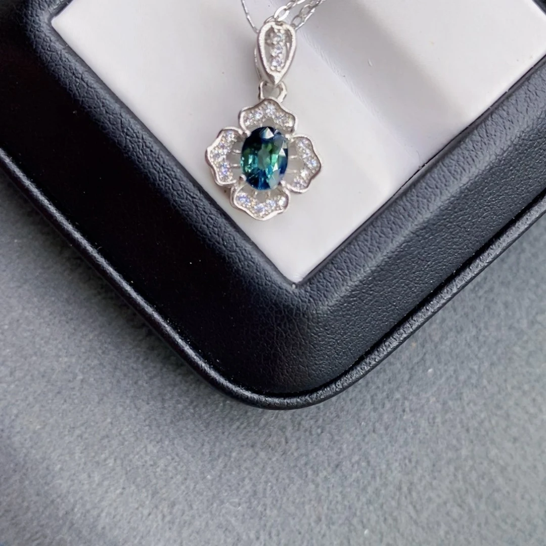 蓝宝石颈饰银S925镶嵌