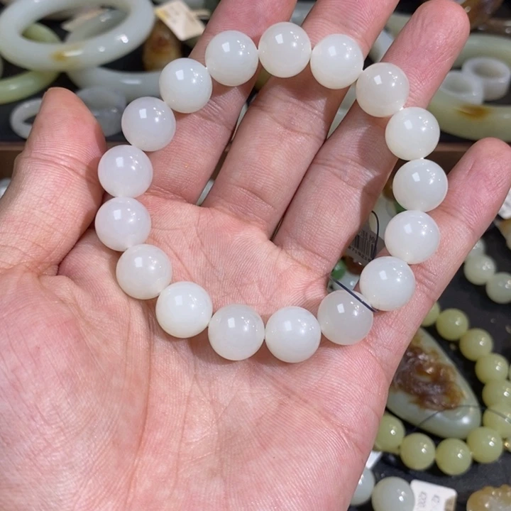 未镶嵌手链和田玉新疆且末天泰矿白玉圆珠手串