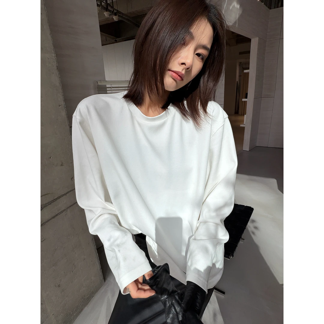 JCCC影子【绒感T】白色磨毛肌理感松弛百搭圆领长袖T恤JE5PBT10