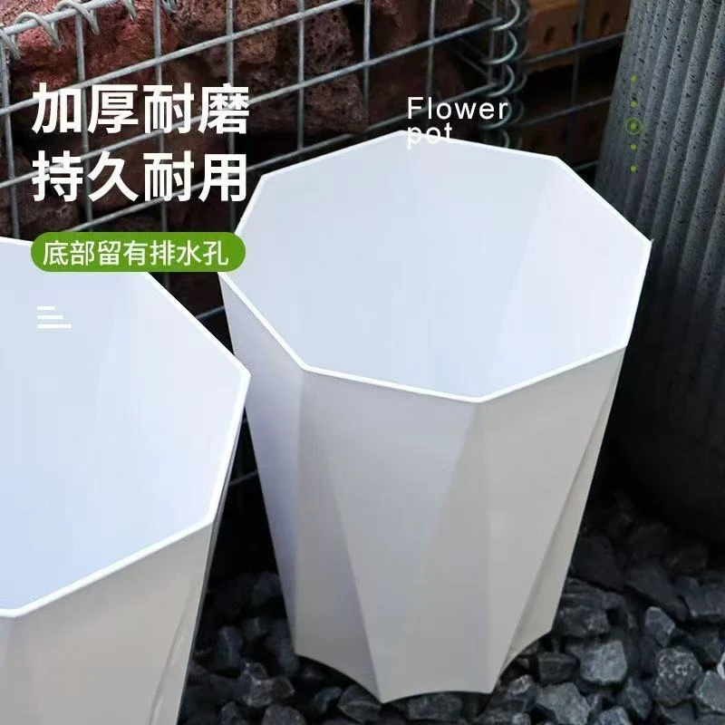 新款树脂钻石花盆加厚大号白色仿陶瓷菱形大口径室内绿植盆栽花卉