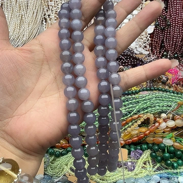 玛瑙/玉髓未镶嵌珠宝半成品2条10mm烟紫和田玉