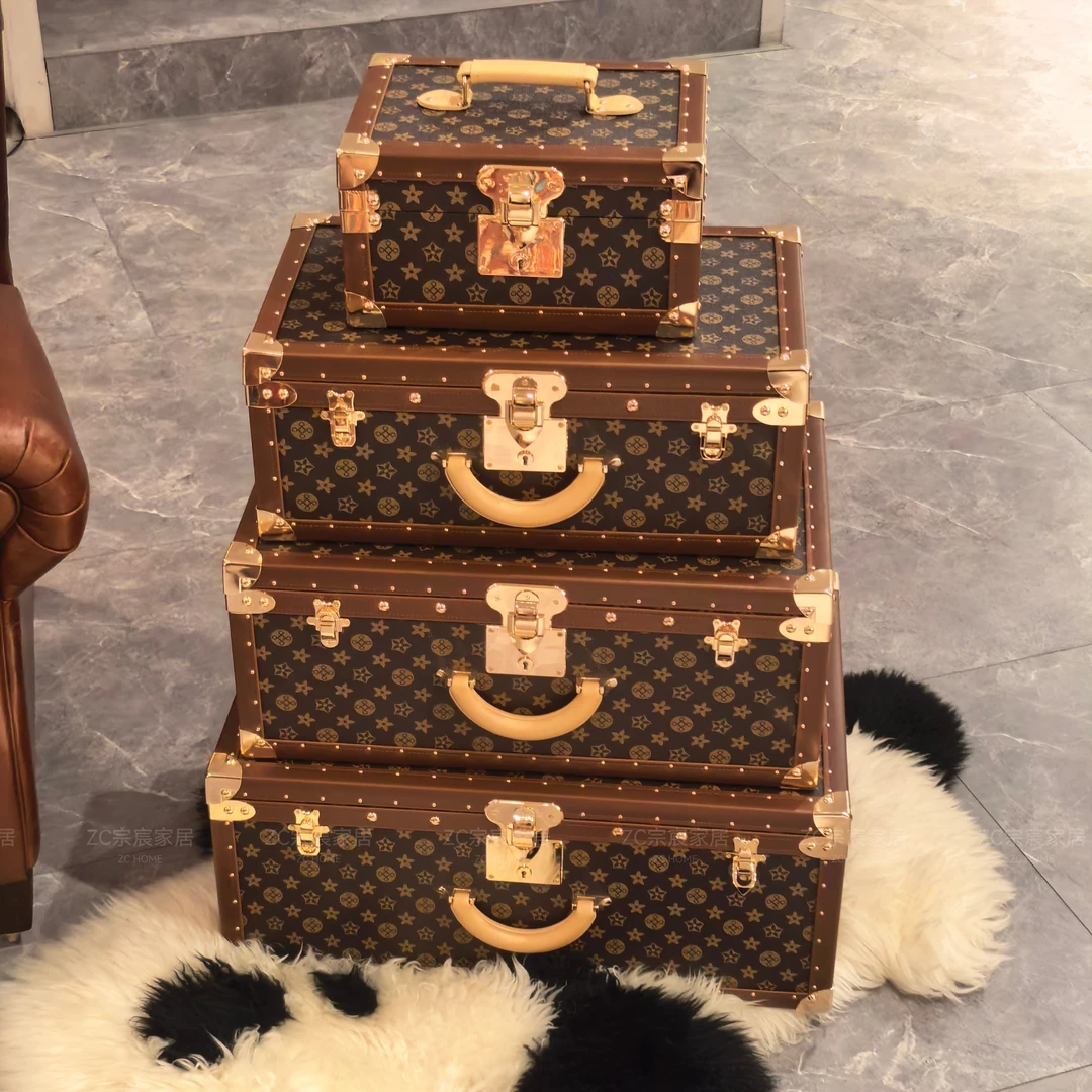 【ZC·宗宸家居】时尚老花硬箱塔箱四件套手工复古客厅卧室衣帽间