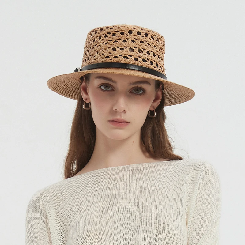 Petit Bari/佩蒂特 芭瑞法式复古镂空平檐拉菲草帽