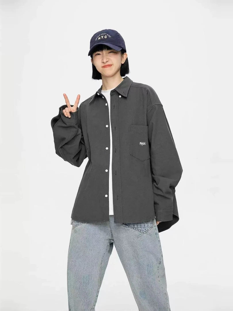 日系cityboy衬衫男长袖情侣宽松工装衬衣百搭潮牌上衣外套-913