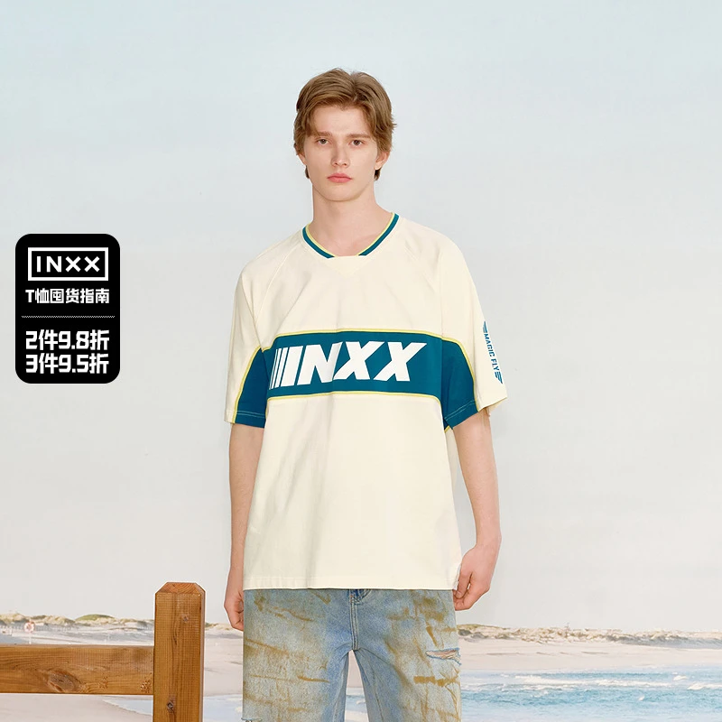 【INXX】冰球运动款短袖T恤插肩袖字母撞色印花情侣款XRF2010986