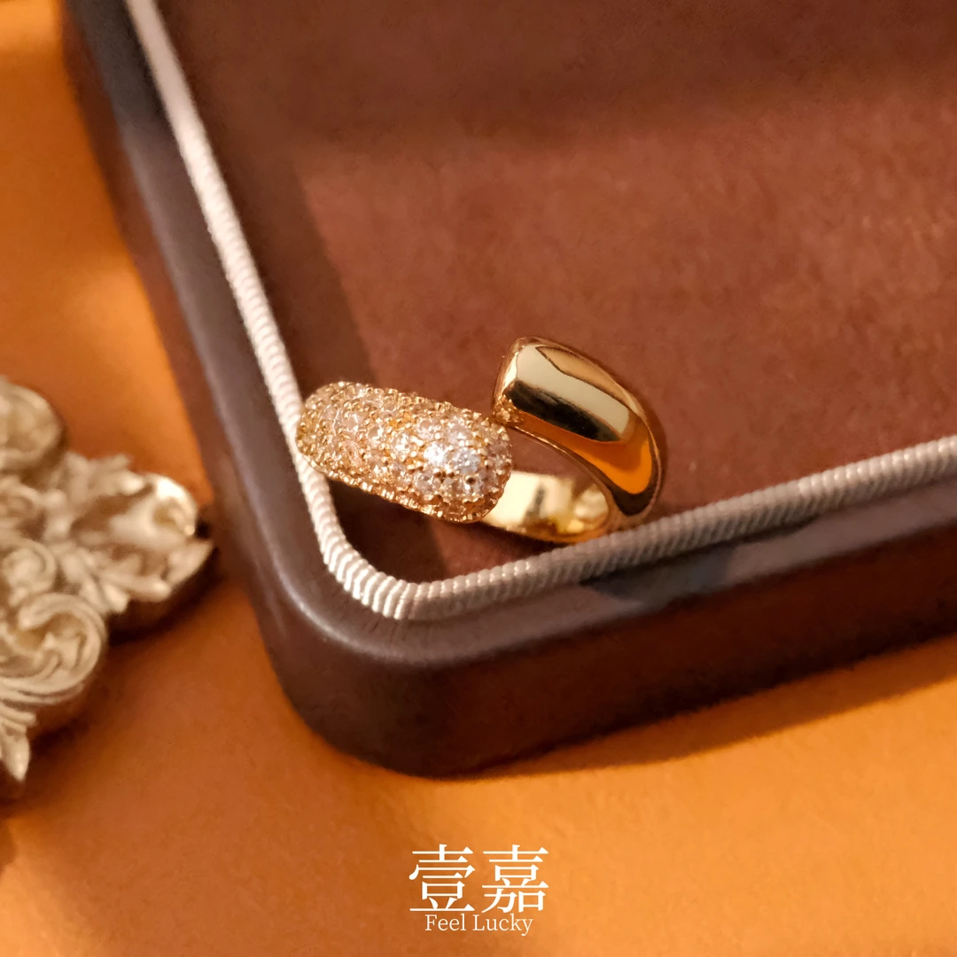 黄铜合成锆石戒指 壹嘉黄铜戒指高级感设计满镶锆石开口戒指YJ32