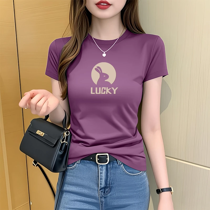 韩版夏季冰丝短袖t恤女洋气夏装印花打底衫时尚妈妈宽松体恤上衣