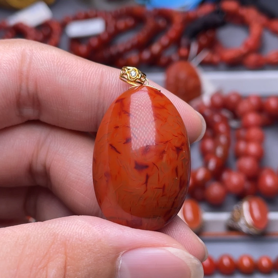 未镶嵌手链南红玛瑙23×36mm瓦西柿子红满肉满色虎皮吊牌