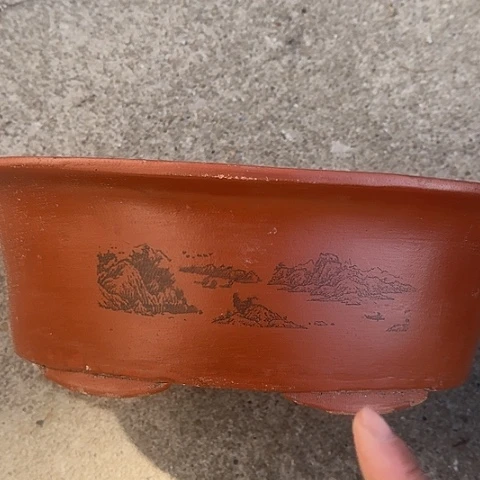 紫砂宜兴紫砂花盆38红椭圆