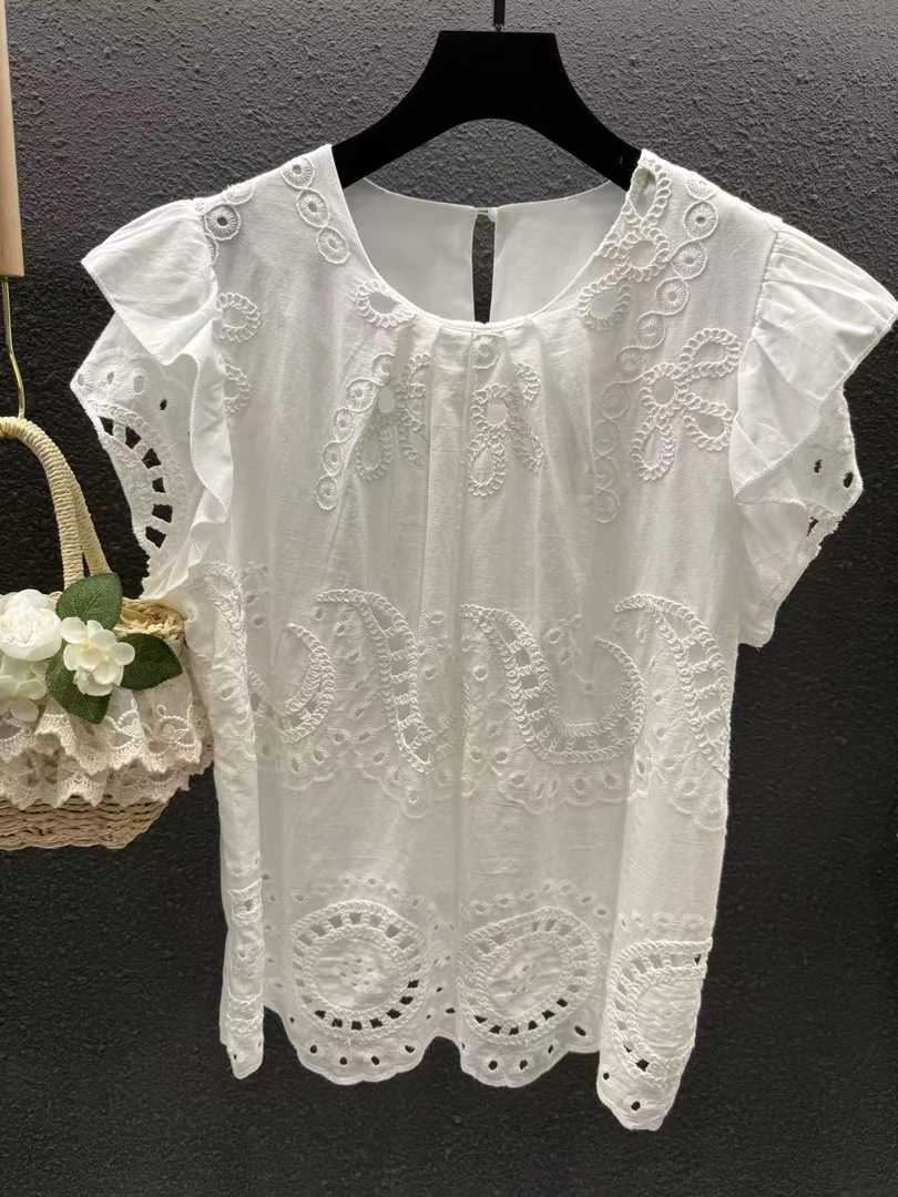 【夏日露丝】短袖上衣气质蕾丝镂空时尚百搭夏季设计感