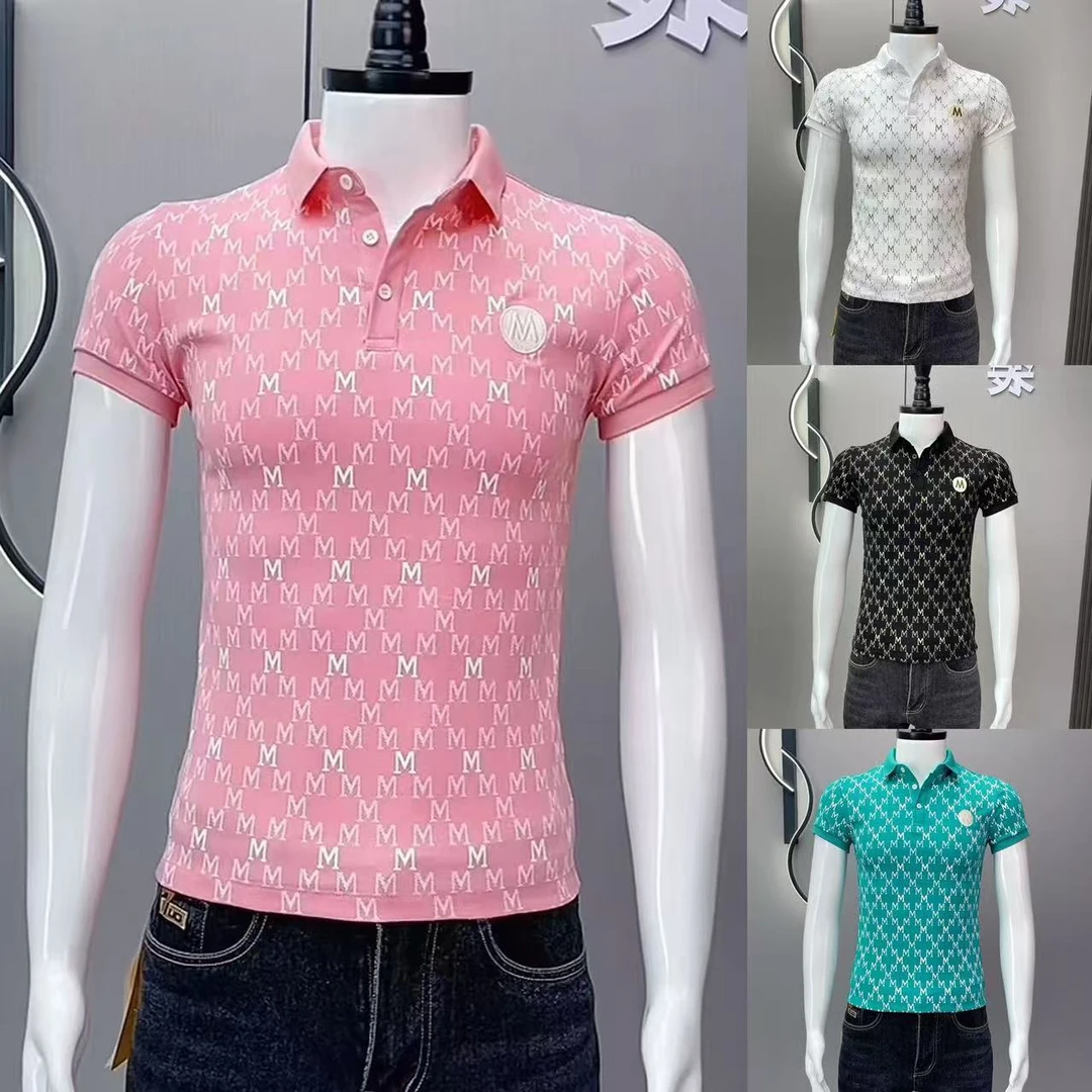 2025夏季新款字母印花Polo衫男款翻领男士t恤短袖修身轻熟风透气