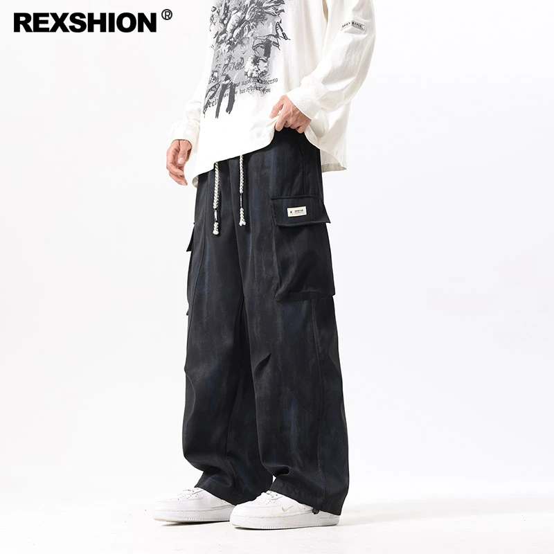 REXSHION秋季新款纯色工装薄男美式潮牌扎染潮流休闲宽松直筒长裤
